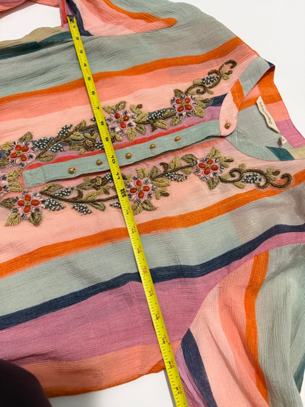 Soft Surroundings Aruba Caftan Striped Embroidered Maxi Dress Gauzy Resort Vacay - Picture 11 of 15